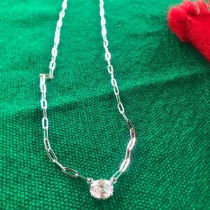 STERLING SILVER PAPER CLIP NECKLACE WITH SOLITAIRE STONE. NWOT
